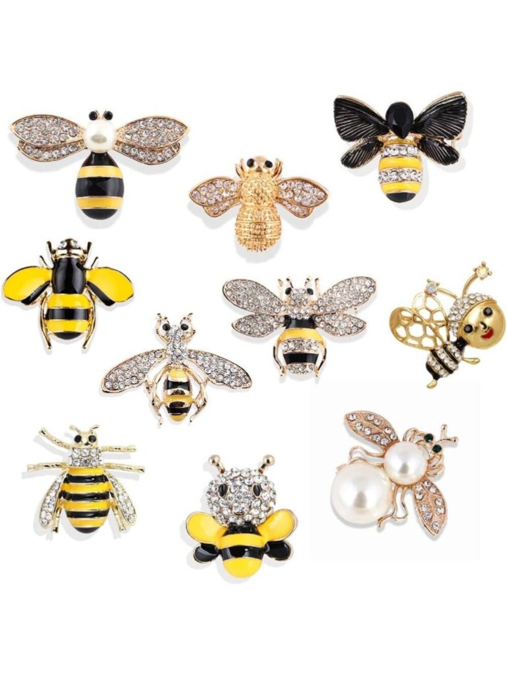 10 Stylish Bee Themed Enamel Crystal Rhinestone Brooch Pins for Fashion